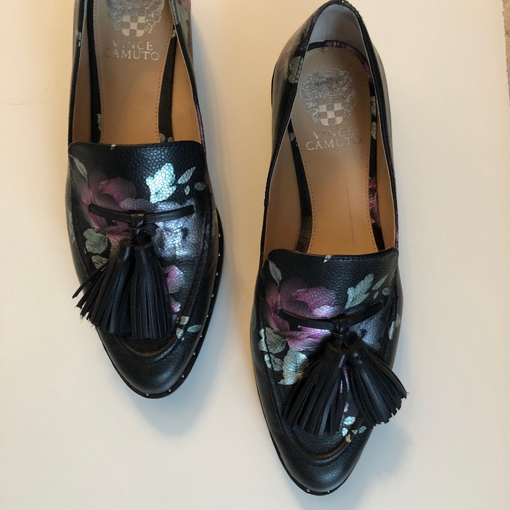 Black and Metallic Floral Leather Vince Camuto Oxfords